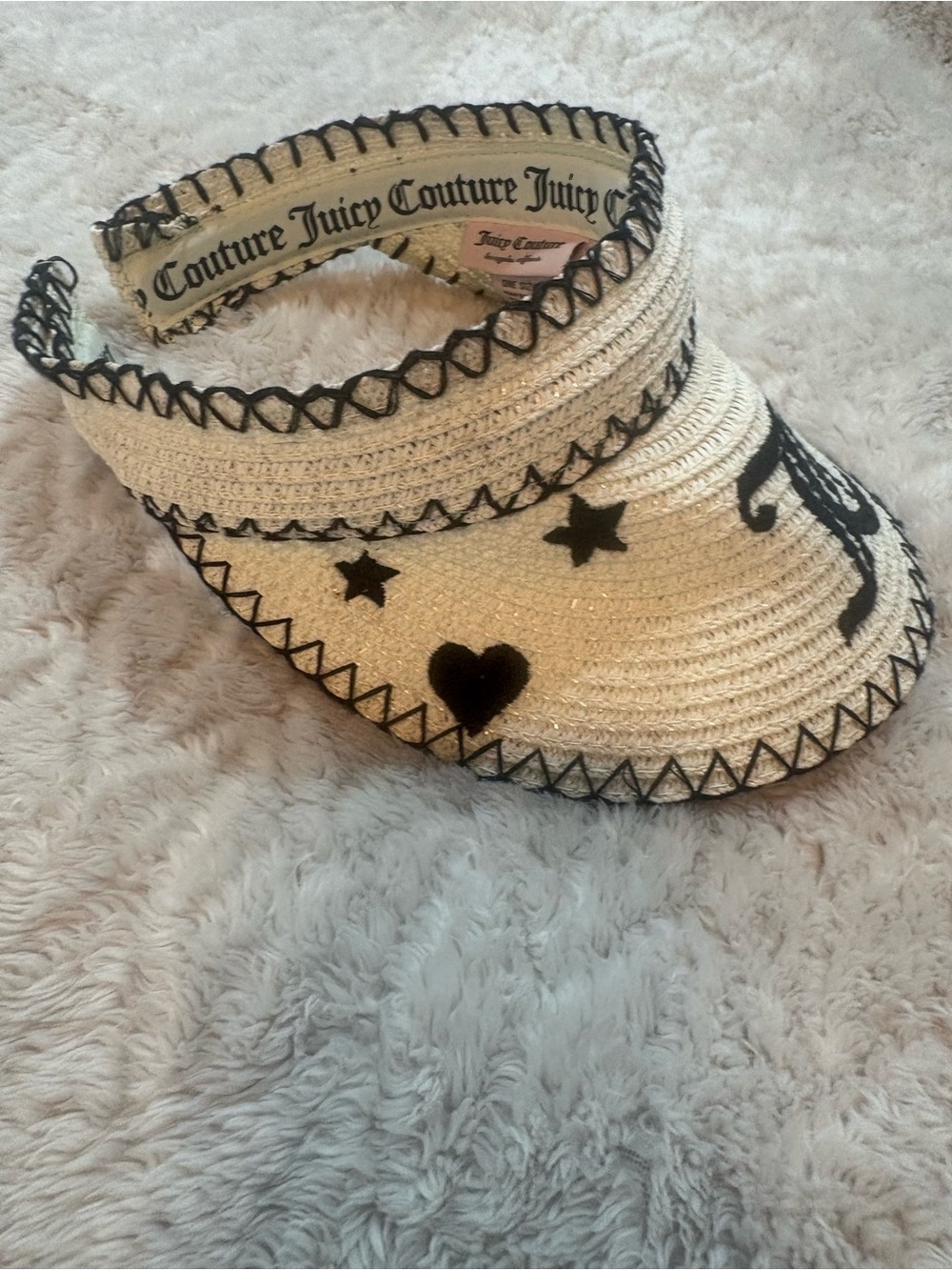 Juicy Couture Cream Straw Visor With Black Logo And Stitching View 3